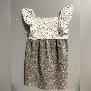 Grey and white floral Sleeveless dress with square neckline